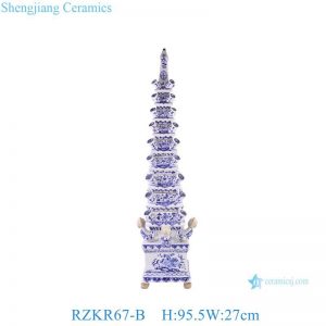 RZKR67-B Blue and White Porcelain Tulipiere Vase Handmade Unique Style Tall Tulip Pagoda Vase