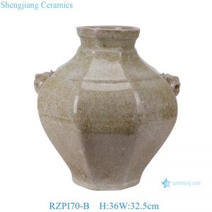 RZPI70-B Antique Longquan Celadon Glazed Ceramic Vase with Double Lion Ears Handmade Porcelain Vase