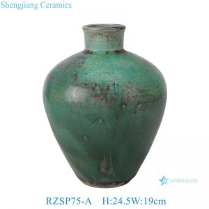 RZSP75-A Vintage Pottery Antique Chinese Green Glazed Ceramic Cariba Vase