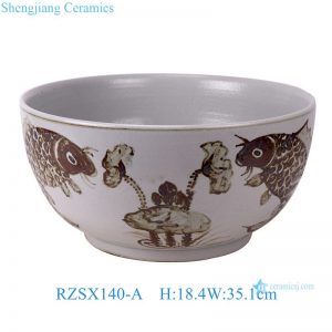 RZSX140-A Antique Red Underglazed Fish Algae Pattern Ceramic Planter Fishbowl Hand Painted Porcelain Fish Bowl