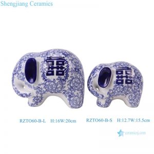 RZTO60-B Jingdezhen blue and white porcelain elephant sculpture traditional happy character pattern elephant statues