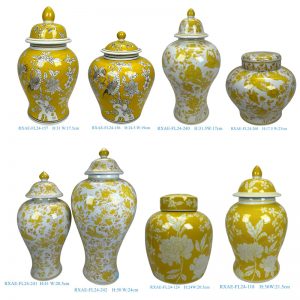 RXAE-FL24 series Hot Sale Beautiful Yellow with White Ground Floral and Bird Pattern Ceramic Jar