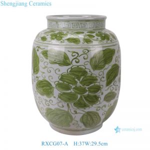 RXCG07-A Jingdezhen Handpainted Green Sunflower Leaf Pattern Winter Melon Ceramic flower vase