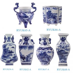 RYUK54 /RYUK62-A/RYUK65-A /RYUK66-A/RYUK67-A/RYUK68-A Jingdezhen handpainted landscape pattern Irregular square shape ceramic flower vase