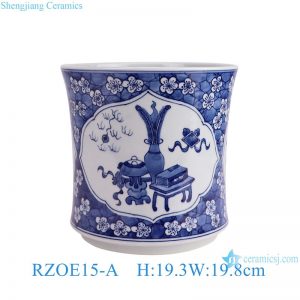 RZOE15-A Chinoiserie Blue and White Footed Porcelain Plant Pot Plum Blossom Ceramic Planter