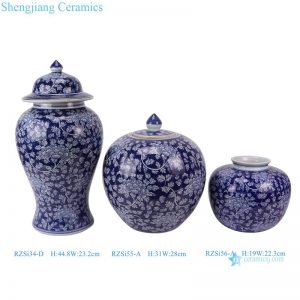 RZSi34-D-RZSi55-A-RZSi56-A  Blue and white Twisted leaf peony flower pattern ceramic lidded jar small Vase decoration