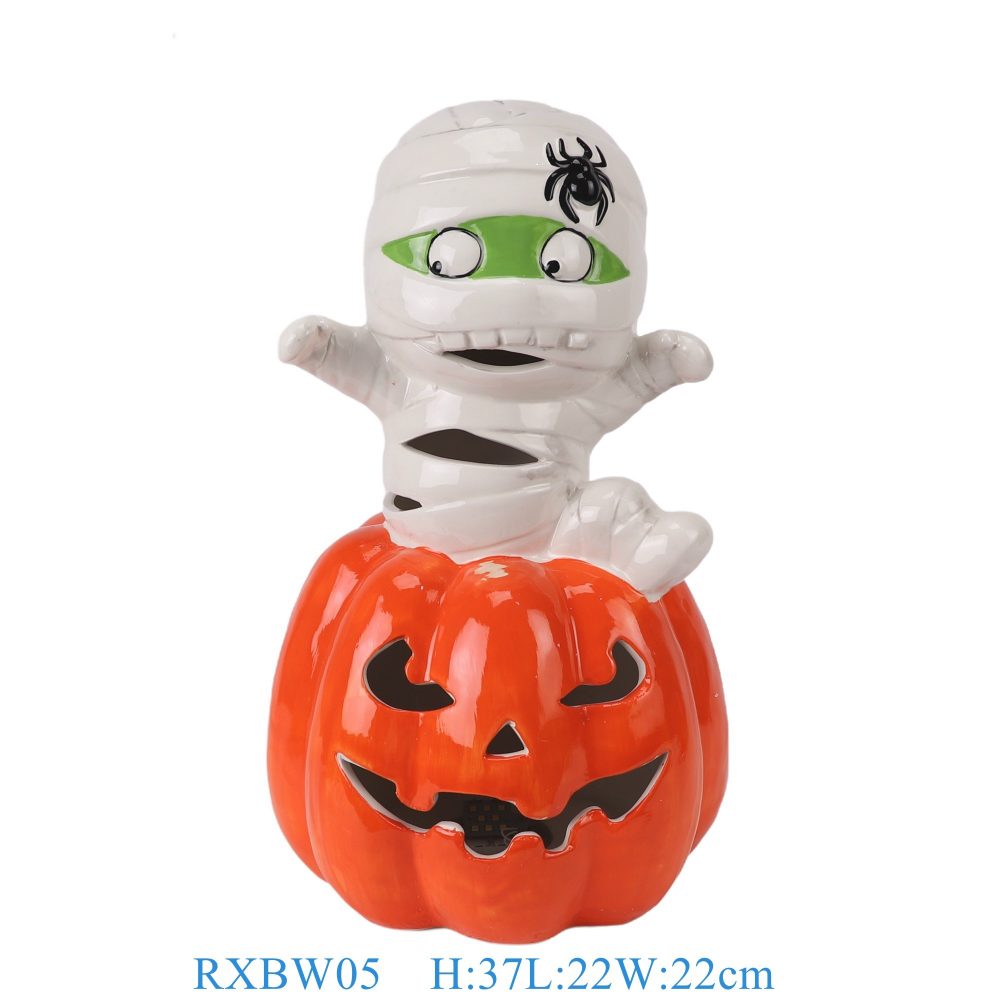 RXBW05 Halloween ceramic decorative ornaments with white straps and red pumpkin doll sculpture gift