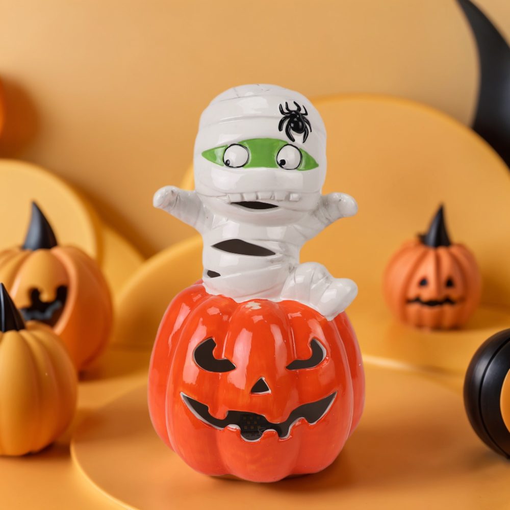 RXBW05 Halloween ceramic decorative ornaments with white straps and red pumpkin doll sculpture gift