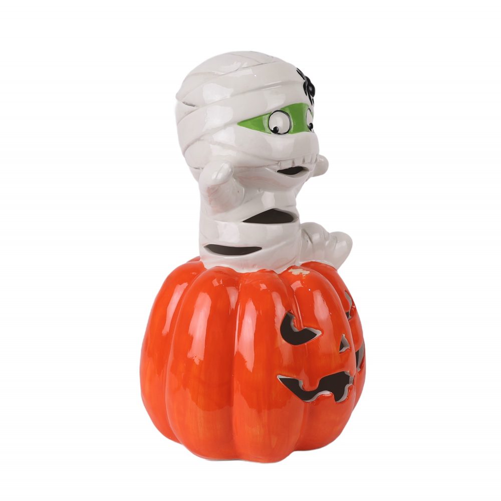 RXBW05 Halloween ceramic decorative ornaments white sling red pumpkin doll sculpture gift side view