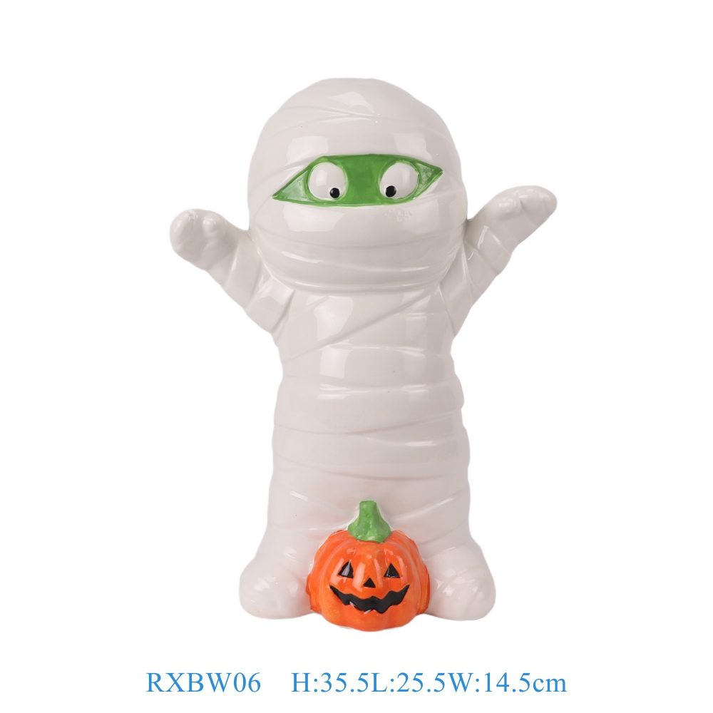 RXBW06 Halloween ceramic decorative ornaments with white straps standing red pumpkin doll sculpture gift