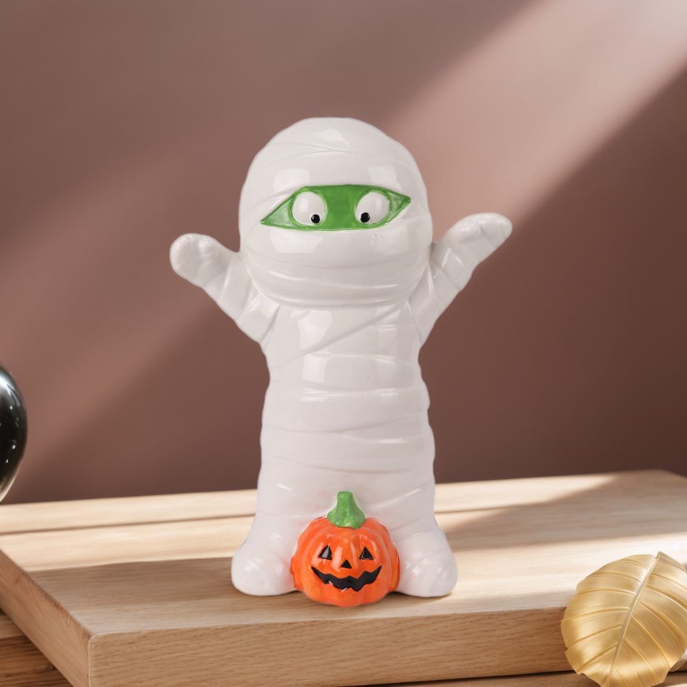 RXBW06 Halloween ceramic decorative ornaments with white straps standing red pumpkin doll sculpture gift