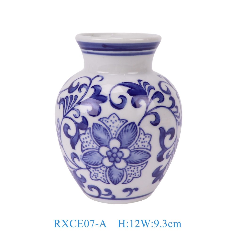 RXCE07-A Jingdezhen porcelain blue and white floral leaf pattern home decoration ornaments ceramic mini cute vase