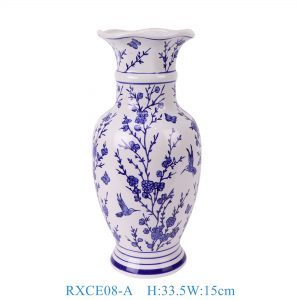 RXCE08-A Jingdezhen home decoration ornaments blue and white flower and bird flower mouth fish tail ceramic flower vase