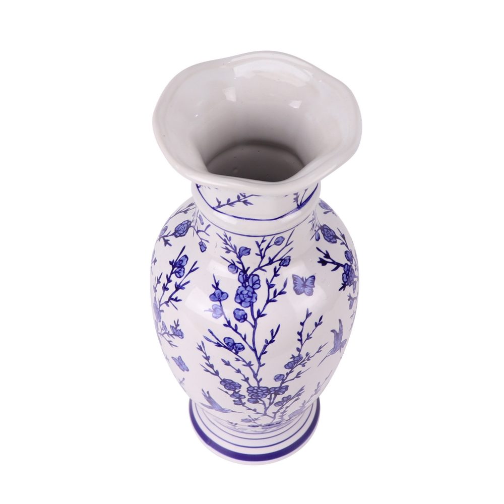 RXCE08-A Jingdezhen home decoration ornaments blue and white flower-bird flower-beak fish-tail ceramic vase top view