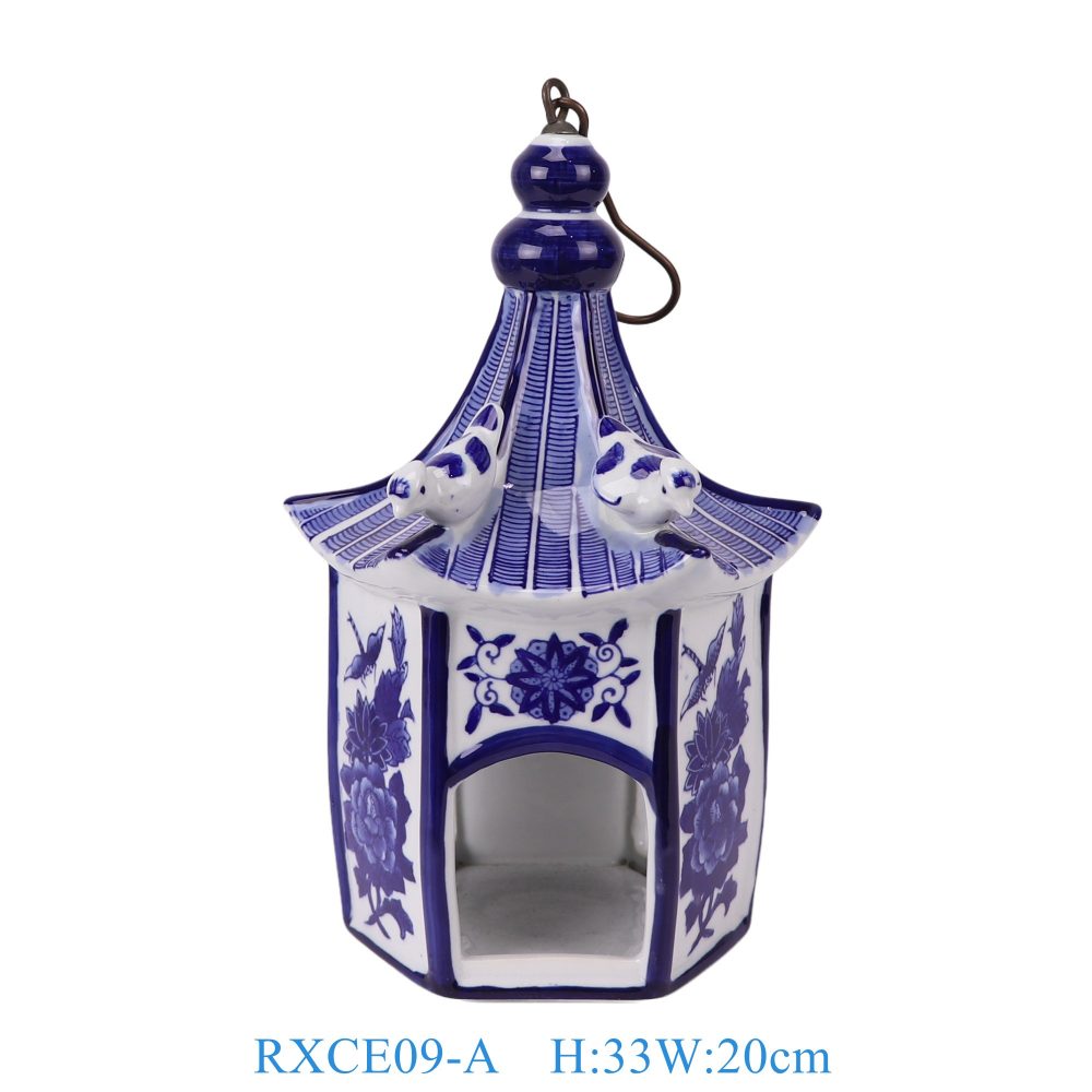 RXCE09-A Jingdezhen porcelain blue and white butterfly pattern birdcage home ceramic ornament gift