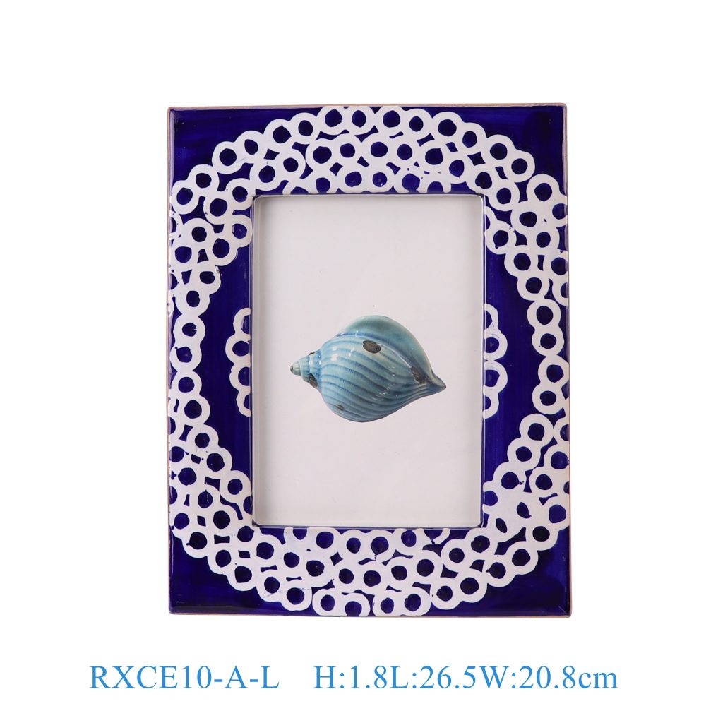 RXCE10-A-L blue and white rectangular ceramic large photo frame