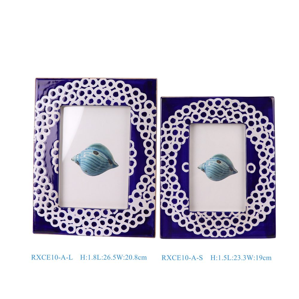 RXCE10-A-L-S Blue and white rectangular ceramic photo frame large and small combination