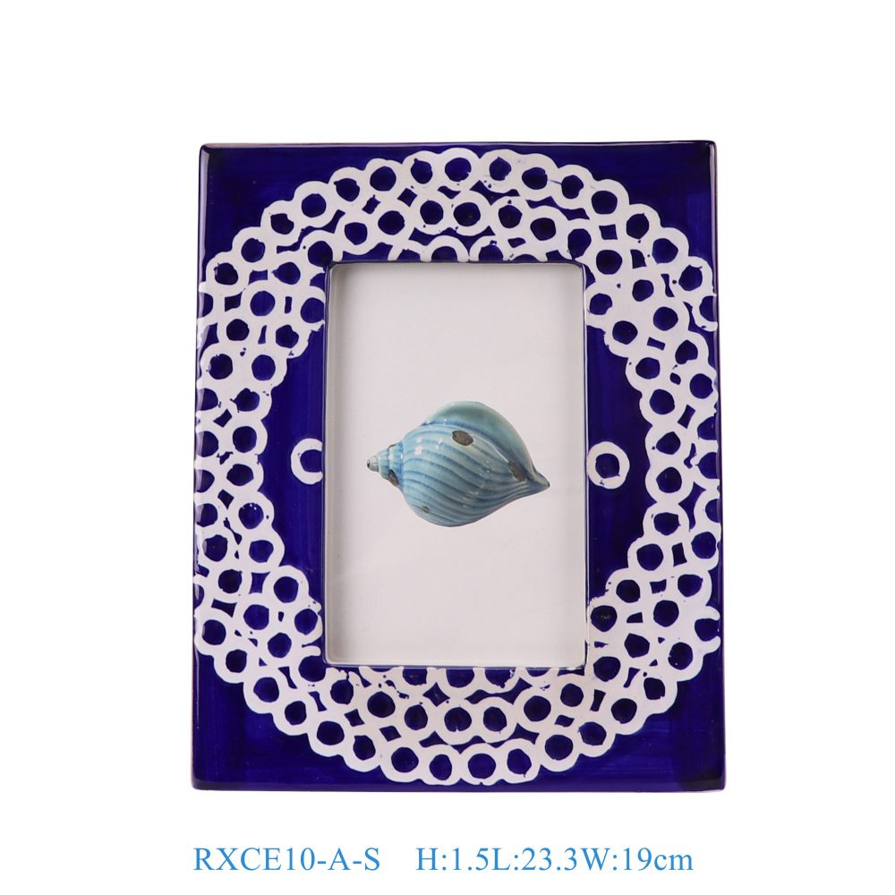 RXCE10-A-S blue and white rectangular ceramic small photo frame