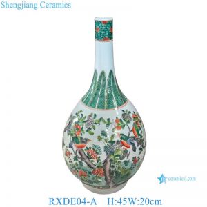 RXDE04-A Antique Hand Painted Doucai Floral and Bird Pattern Gall-bladder Shape Porcelain Vase