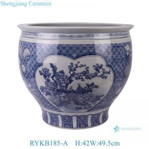 RYKB185-A Antique blue and white porcelain fish bowl Chinese flower landscape pattern big ceramic planter