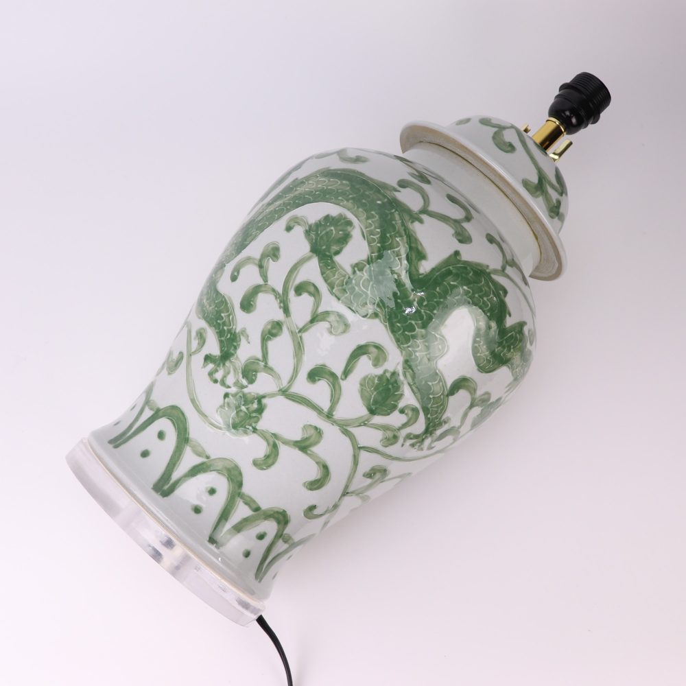 Jingdezhen hand-painted green dragon pattern ceramic ornament lamp side view