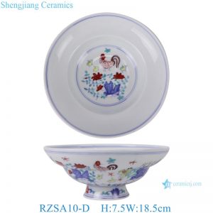 RZSA10-D Chinese Imperial Doucai Bowl Antique Ming Dynasty Chicken Design Ceramic High Foot Trays