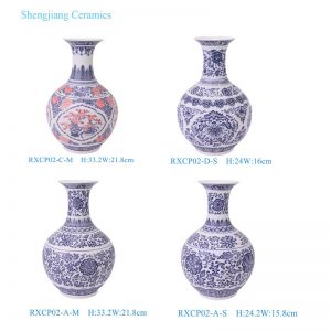 RXCP02-A-M-S / RXCP02-C-M-S Unglazed blue and white Twisted flower lotus pattern with pearl Ceramic small Vase