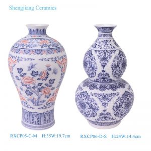 RXCP05-C-M / RXCP06-D-S Unglazed blue and white Bo Gu patterned plum vase Twisted flower Ceramic gourd shape Vase Decoration