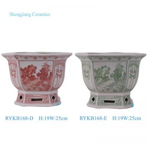 RYKB168-D / RYKB168-E Red Green and white landscape pattern open window Ceramic pot Garden Pot